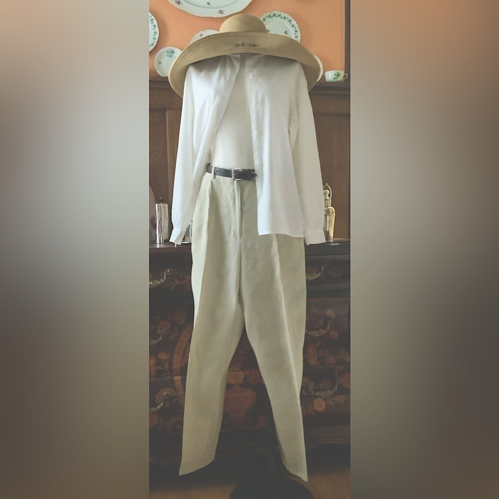 BURBERRY Sand Linen High Waist Wide Leg Pants